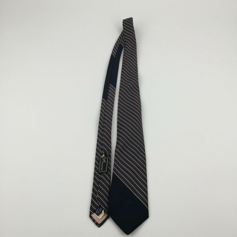 Vintage 1970s Givenchy Gentlemen Paris Tie Navy Blue Striped Skinny Necktie - Picture 2 of 12